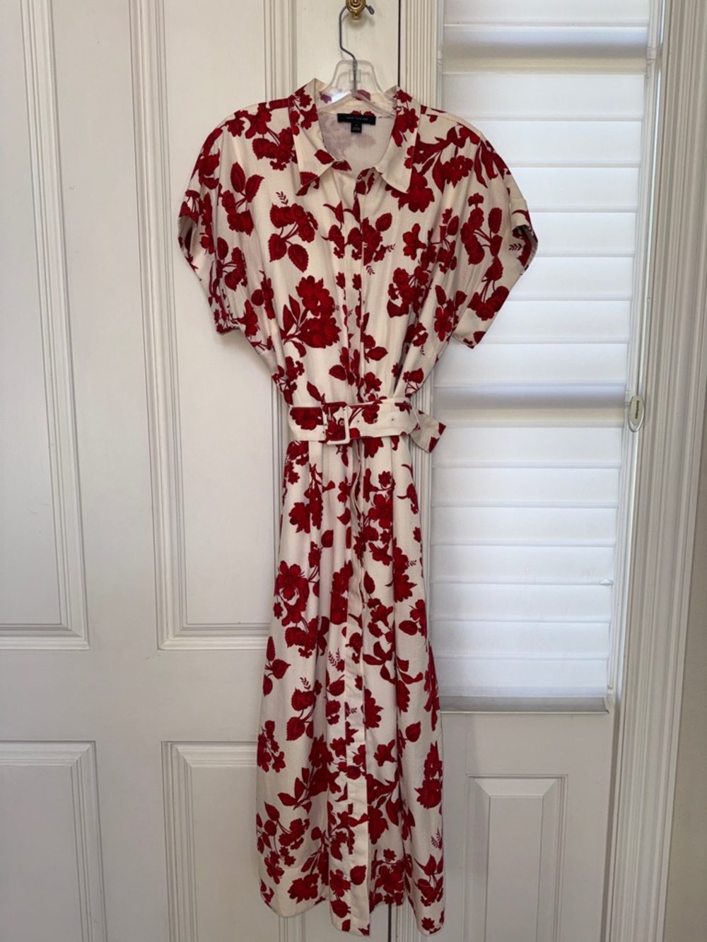 Ann Taylor Cream Dress with Red Floral Print and Belt